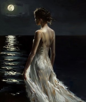  Original Art - Original Mood Painting Into The Dark Waters emotional art on canvas moon